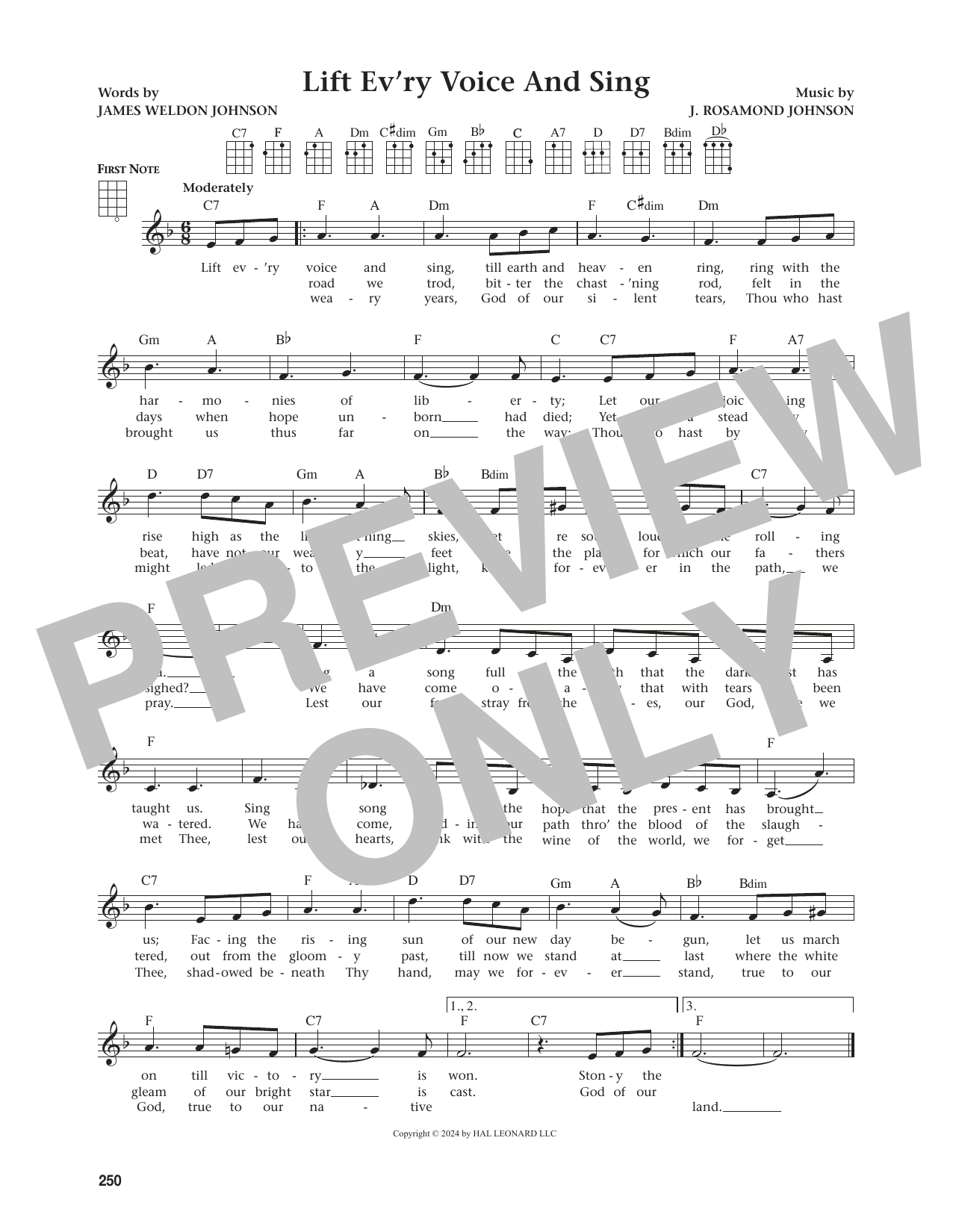 James Weldon Johnson Lift Ev'ry Voice And Sing (from The Daily Ukulele) (arr. Jim Beloff) Sheet Music Notes & Chords for Ukulele - Download or Print PDF