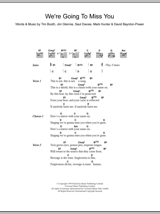 James We're Going To Miss You Sheet Music Notes & Chords for Lyrics & Chords - Download or Print PDF