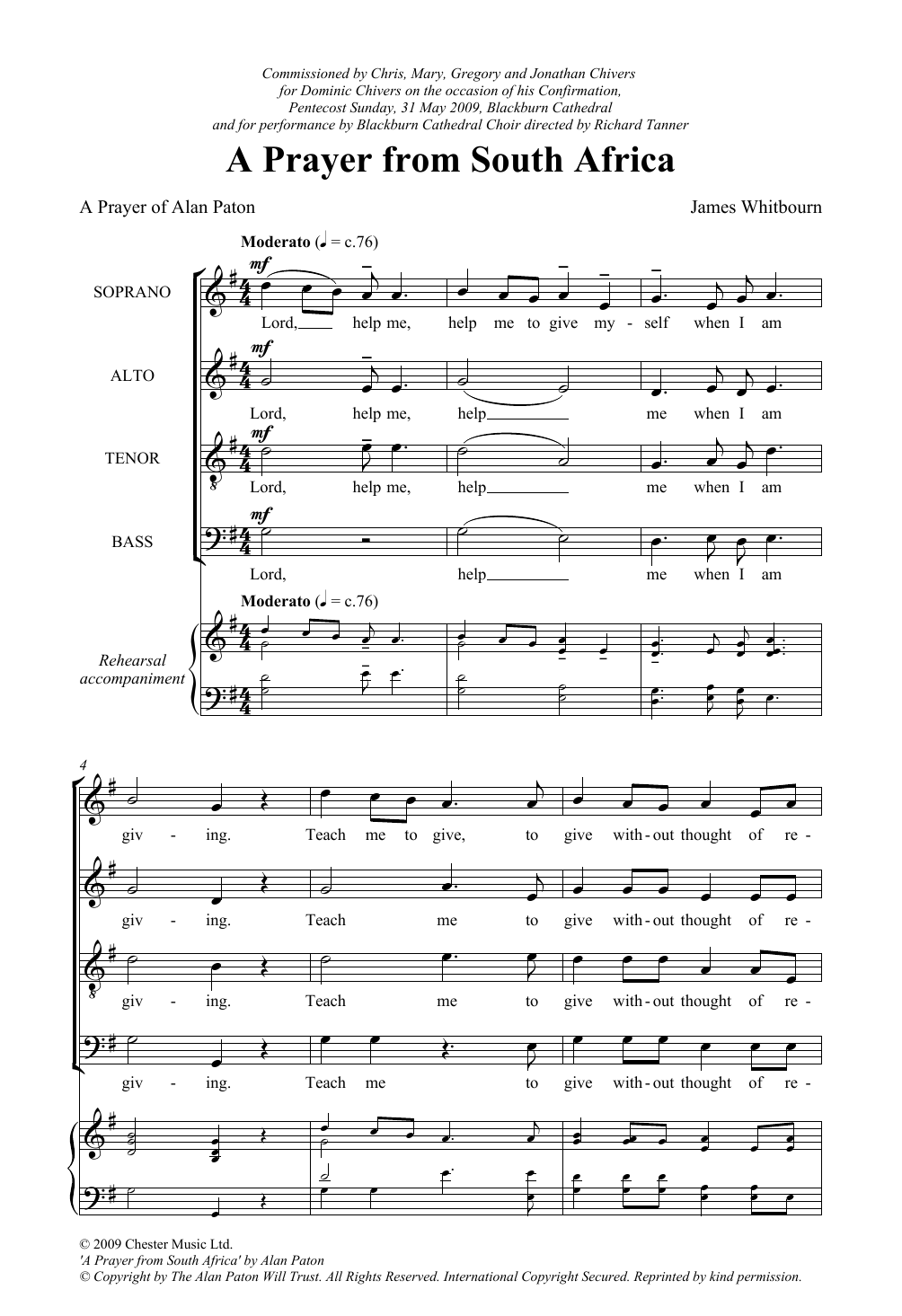 James Whitbourn A Prayer From South Africa Sheet Music Notes & Chords for SATB Choir - Download or Print PDF