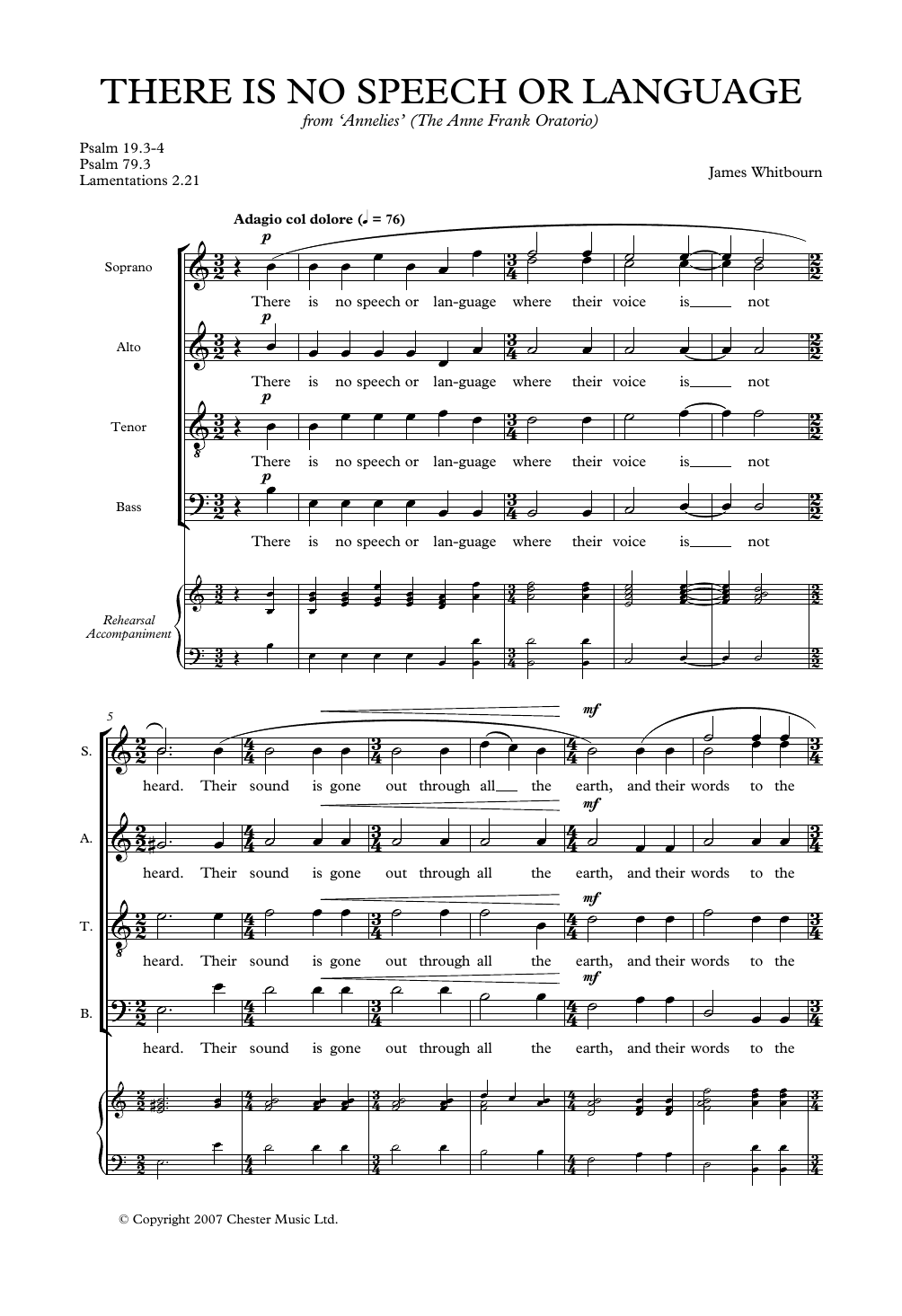 James Whitbourn There Is No Speech Or Language Sheet Music Notes & Chords for SATB Choir - Download or Print PDF