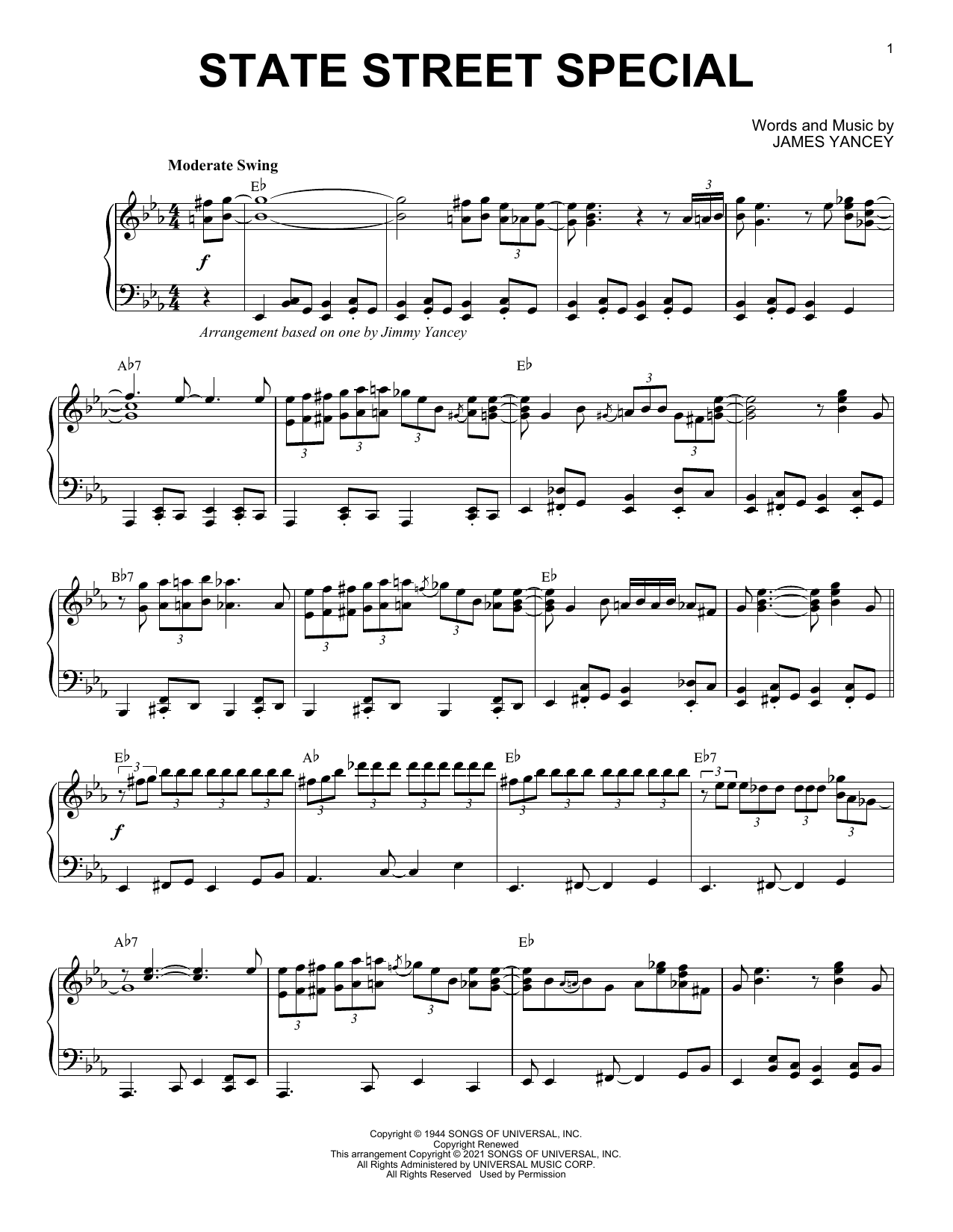 James Yancey State Street Special (arr. Brent Edstrom) Sheet Music Notes & Chords for Piano Solo - Download or Print PDF