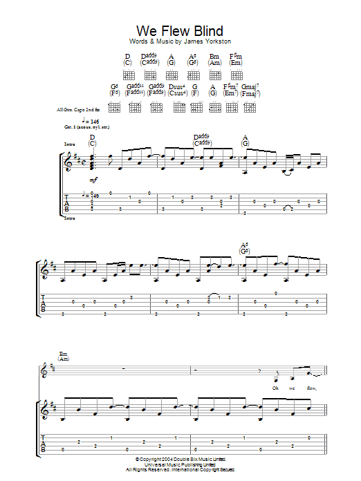 James Yorkston & The Athletes We Flew Blind Sheet Music Notes & Chords for Guitar Tab - Download or Print PDF