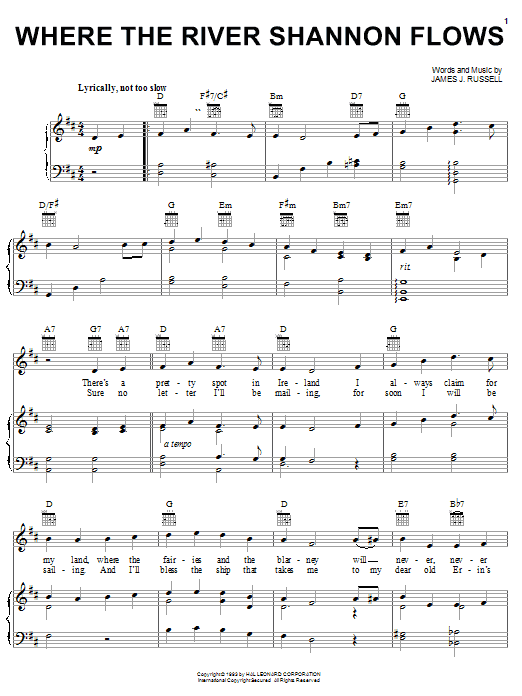 Preview James J. Russell Where The River Shannon Flows World sheet music, notes and chords for Easy Piano, SKU: 71936 Where The River Shannon Flows sheet music