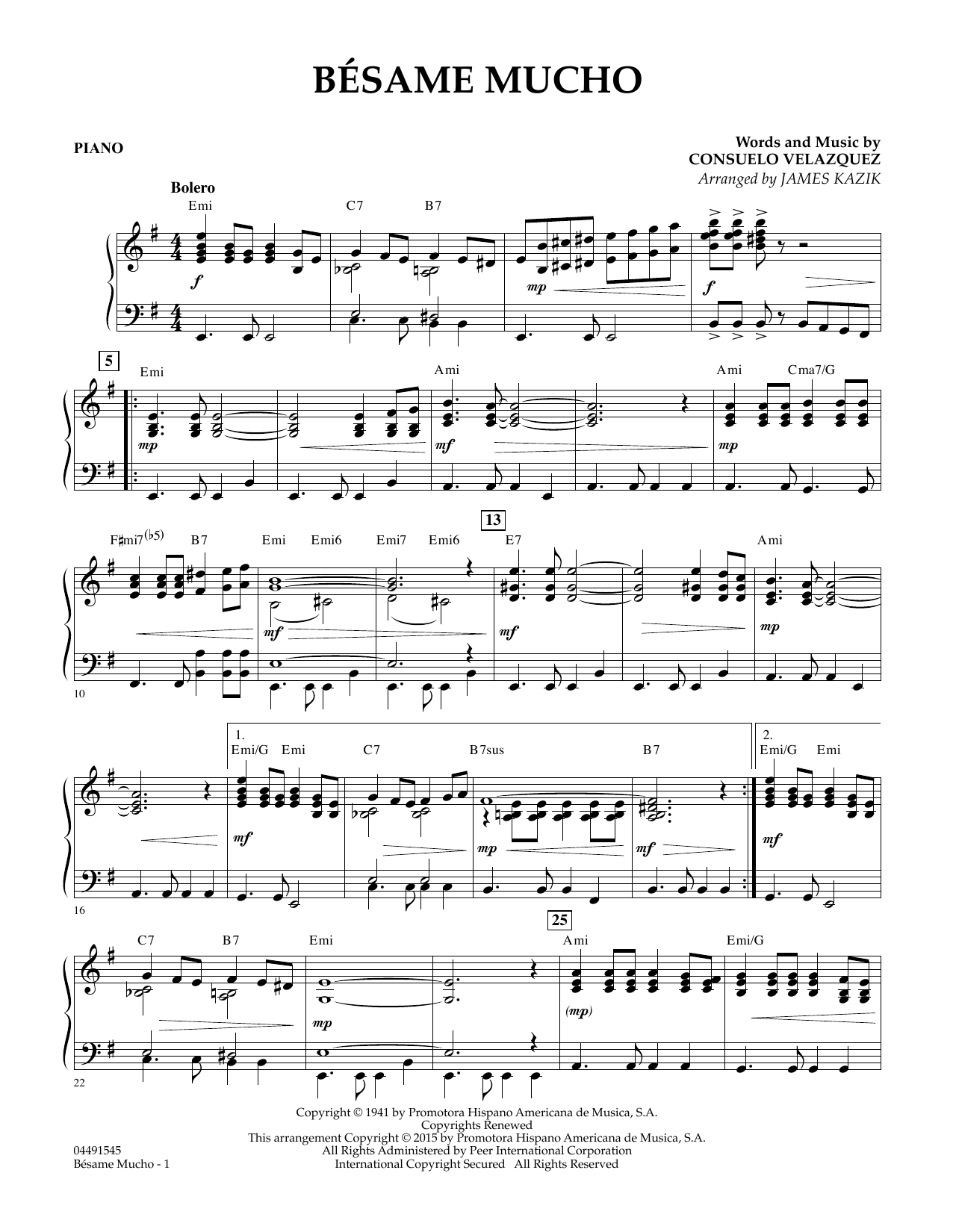 James Kazik "Besame Mucho - Piano" Sheet Music | Download PDF Score 350919