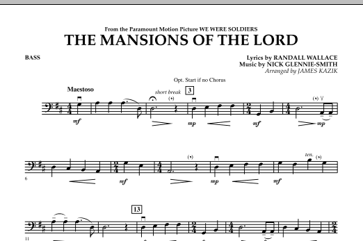 Preview James Kazik The Mansions Of The Lord (from We Were Soldiers) - Bass Film/TV sheet music, notes and chords for Orchestra, SKU: 296512 The Mansions Of The Lord (from We Were Soldiers) - Bass sheet music