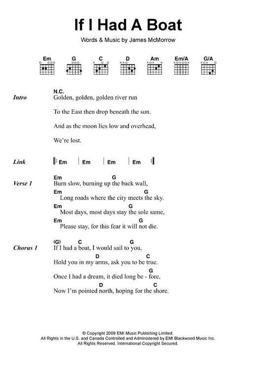 James McMorrow If I Had A Boat Sheet Music Notes & Chords for Lyrics & Chords - Download or Print PDF