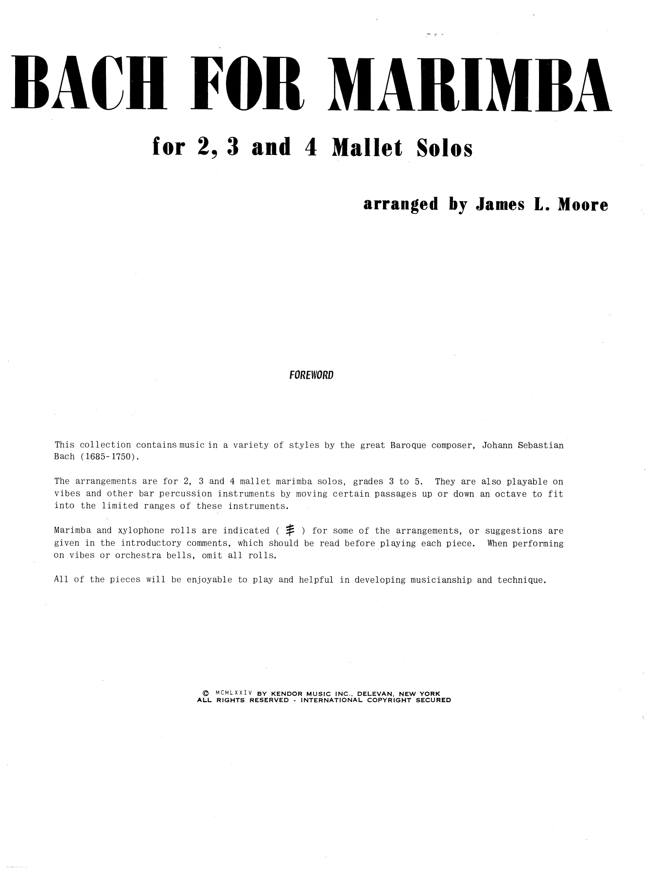 Preview James Moore Bach For Marimba Classical sheet music, notes and chords for Percussion Solo, SKU: 371430 Bach For Marimba sheet music
