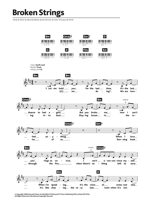 James Morrison Broken Strings (feat. Nelly Furtado) Sheet Music Notes & Chords for Lyrics & Chords - Download or Print PDF