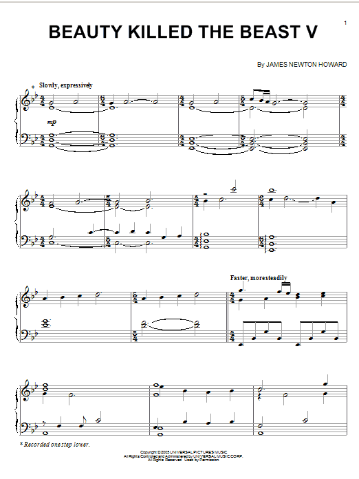 Preview James Newton Howard Beauty Killed The Beast V Film/TV sheet music, notes and chords for Piano Solo, SKU: 54688 Beauty Killed The Beast V sheet music