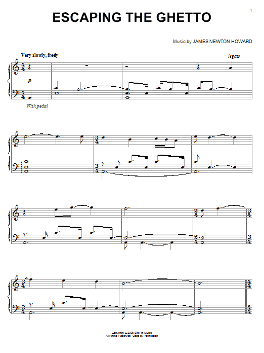 Preview James Newton Howard Escaping The Ghetto Film and TV sheet music, notes and chords for Piano, SKU: 70279 Escaping The Ghetto sheet music