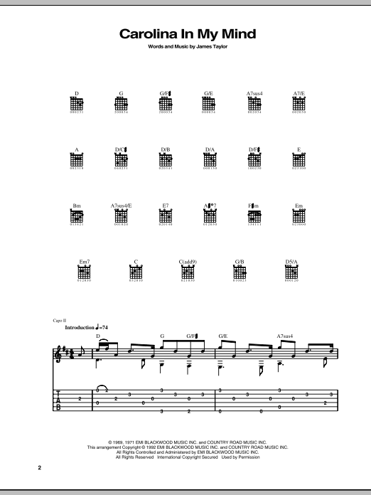 Preview James Taylor Carolina In My Mind Rock sheet music, notes and chords for Guitar Tab, SKU: 37649 Carolina In My Mind sheet music