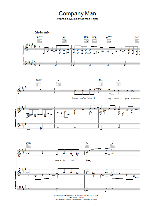 Preview James Taylor Company Man Rock sheet music, notes and chords for Piano, Vocal & Guitar (Right-Hand Melody), SKU: 36640 Company Man sheet music