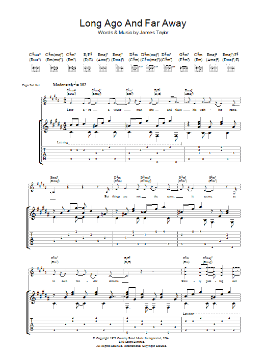 Preview James Taylor Long Ago And Far Away Rock sheet music, notes and chords for Piano, Vocal & Guitar (Right-Hand Melody), SKU: 36611 Long Ago And Far Away sheet music