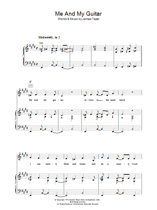 Preview James Taylor Me And My Guitar Rock sheet music, notes and chords for Piano, Vocal & Guitar (Right-Hand Melody), SKU: 36613 Me And My Guitar sheet music