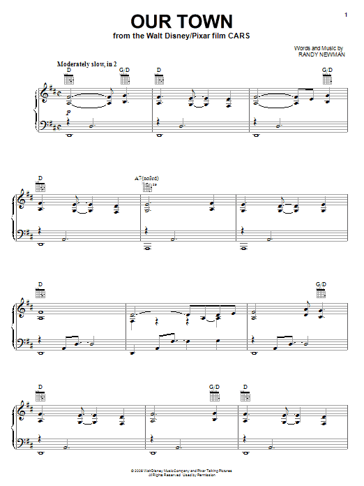 Preview James Taylor Our Town (from Cars) Pop sheet music, notes and chords for Easy Piano, SKU: 68063 Our Town (from Cars) sheet music