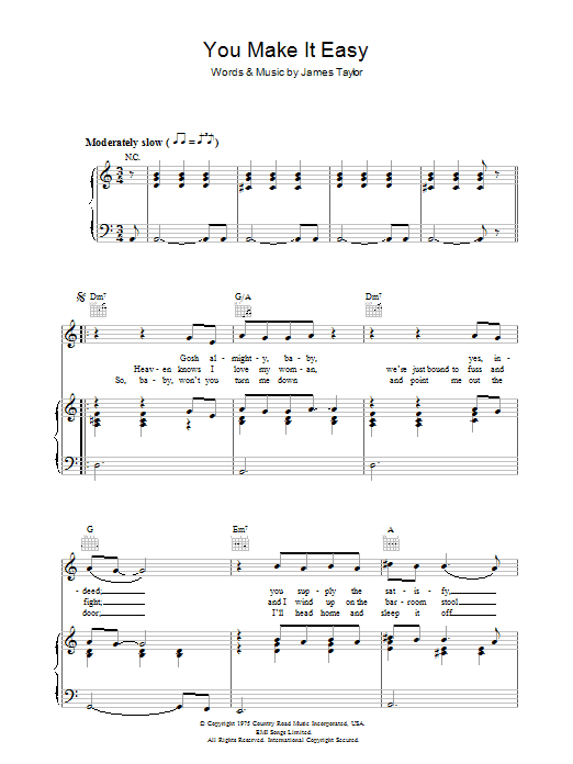 James Taylor You Make It Easy Sheet Music Download Pdf Score James Taylor You Make It Easy Sheet Music Download Pdf Score