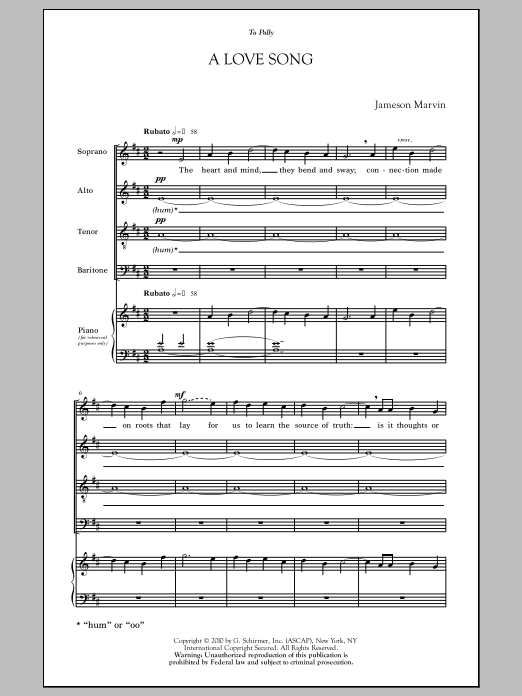Jameson Marvin A Love Song To Polly Sheet Music Notes & Chords for SATB - Download or Print PDF
