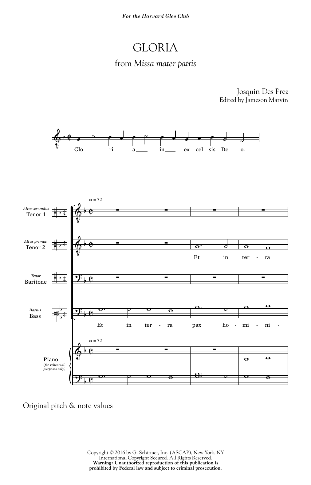 Jameson Marvin Gloria Sheet Music Notes & Chords for TTBB - Download or Print PDF