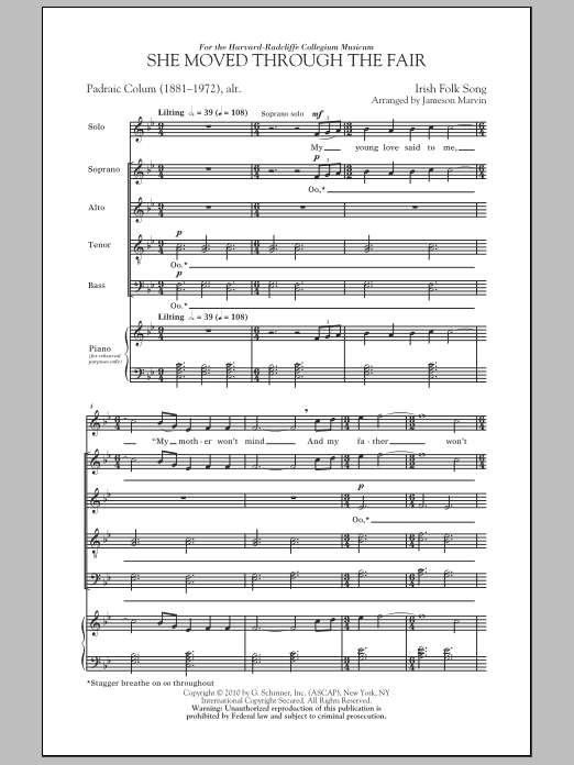 Jameson Marvin She Moved Thro' The Fair (She Moved Through The Fair) Sheet Music Notes & Chords for SATB - Download or Print PDF