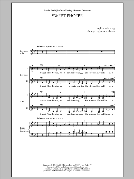 Jameson Marvin Sweet Phoebe Sheet Music Notes & Chords for SSA - Download or Print PDF