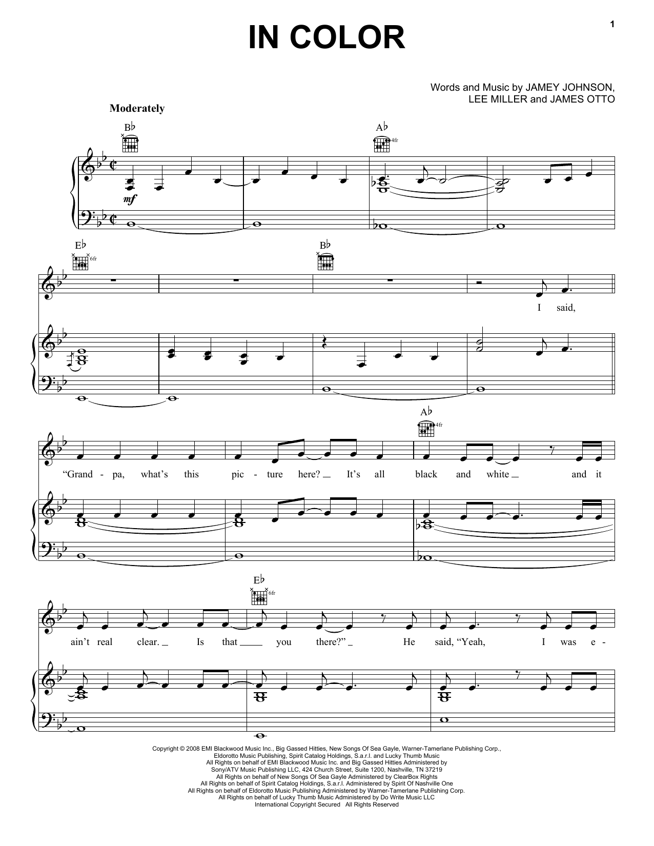 Jamey Johnson In Color Sheet Music Notes & Chords for Piano, Vocal & Guitar (Right-Hand Melody) - Download or Print PDF