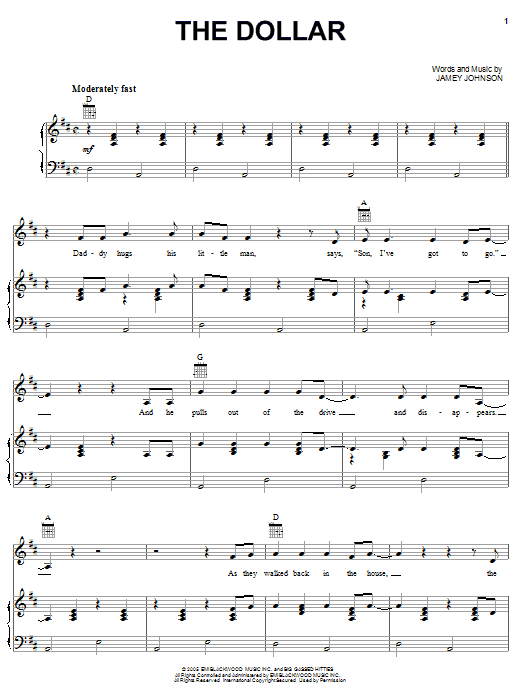 Jamey Johnson The Dollar Sheet Music Notes & Chords for Piano, Vocal & Guitar (Right-Hand Melody) - Download or Print PDF