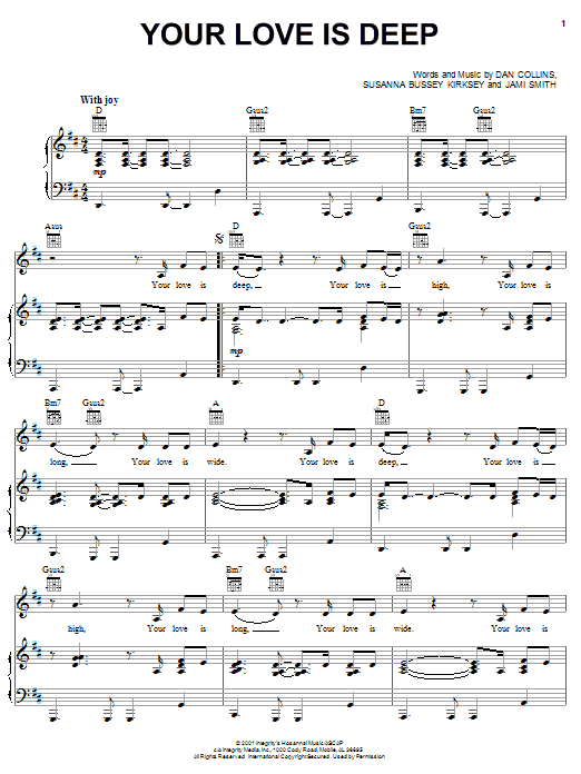 Jami Smith Your Love Is Deep Sheet Music Notes & Chords for Piano, Vocal & Guitar (Right-Hand Melody) - Download or Print PDF Jami Smith Your Love Is Deep Sheet Music Notes & Chords for Piano, Vocal & Guitar (Right-Hand Melody) - Download or Print PDF