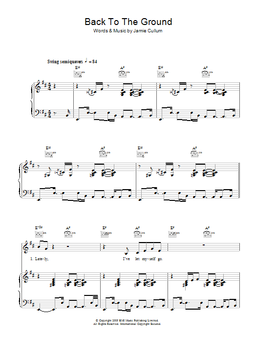 Jamie Cullum Back To The Ground Sheet Music Notes & Chords for Piano, Vocal & Guitar - Download or Print PDF