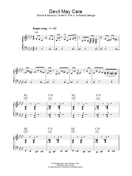 Jamie Cullum Devil May Care Sheet Music Notes & Chords for Piano, Vocal & Guitar (Right-Hand Melody) - Download or Print PDF