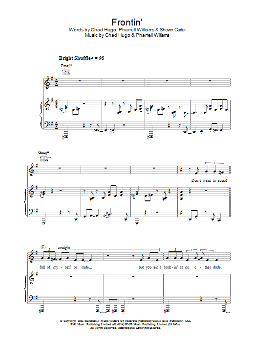 Jamie Cullum Frontin' Sheet Music Notes & Chords for Piano, Vocal & Guitar (Right-Hand Melody) - Download or Print PDF