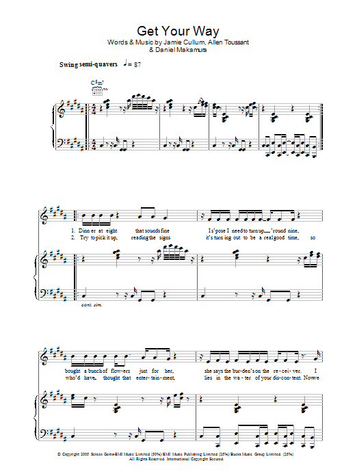 Jamie Cullum Get Your Way Sheet Music Notes & Chords for Piano, Vocal & Guitar - Download or Print PDF