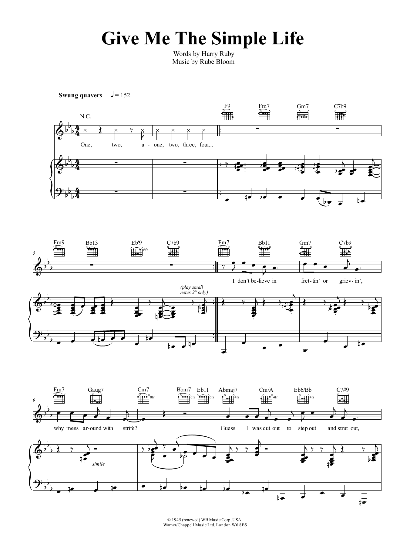 Jamie Cullum Give Me The Simple Life Sheet Music Notes & Chords for Piano, Vocal & Guitar (Right-Hand Melody) - Download or Print PDF