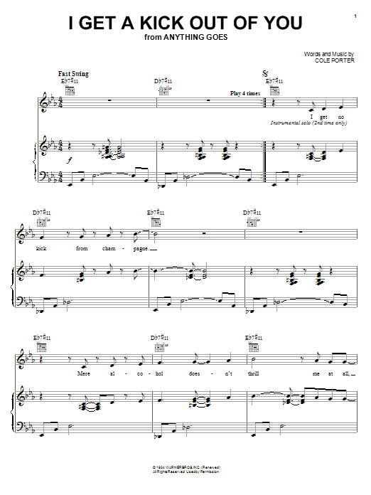 Jamie Cullum I Get A Kick Out Of You Sheet Music Notes & Chords for Piano, Vocal & Guitar (Right-Hand Melody) - Download or Print PDF