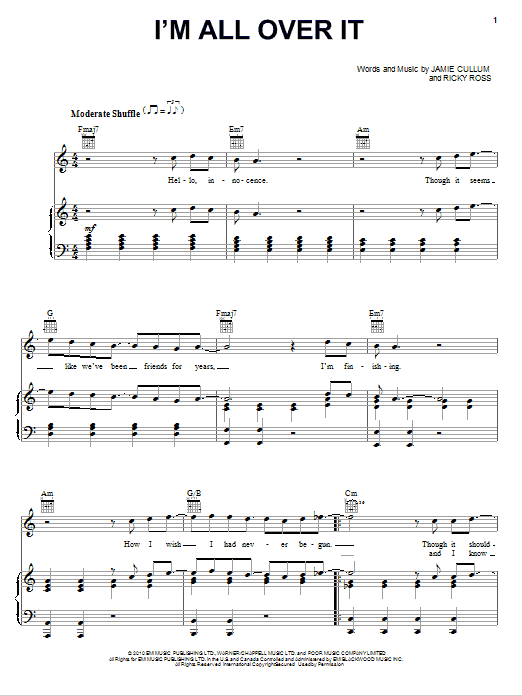 Jamie Cullum I'm All Over It Sheet Music Notes & Chords for Piano, Vocal & Guitar (Right-Hand Melody) - Download or Print PDF