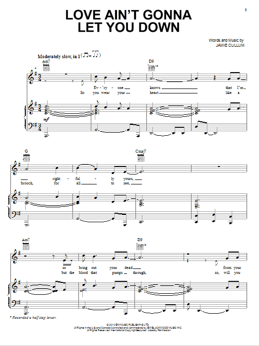 Jamie Cullum Love Ain't Gonna Let You Down Sheet Music Notes & Chords for Piano, Vocal & Guitar (Right-Hand Melody) - Download or Print PDF