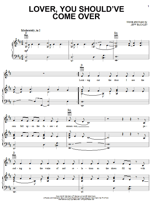 Jamie Cullum Lover, You Should've Come Over Sheet Music Notes & Chords for Piano, Vocal & Guitar (Right-Hand Melody) - Download or Print PDF