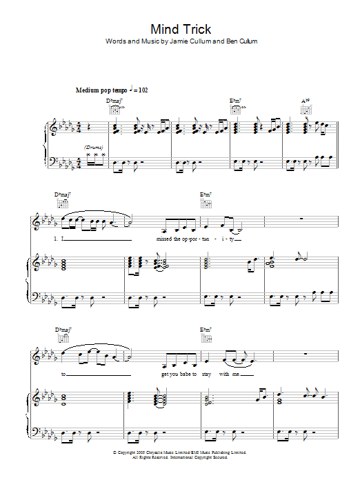 Jamie Cullum Mind Trick Sheet Music Notes & Chords for Piano, Vocal & Guitar - Download or Print PDF