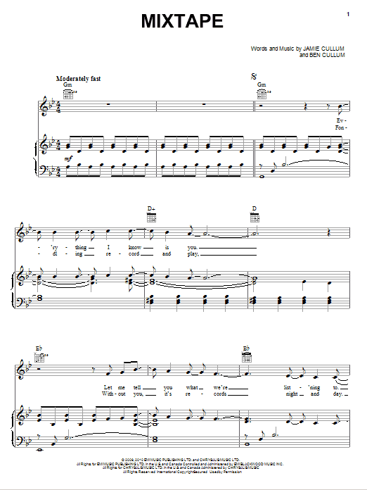 Jamie Cullum Mixtape Sheet Music Notes & Chords for Piano, Vocal & Guitar (Right-Hand Melody) - Download or Print PDF