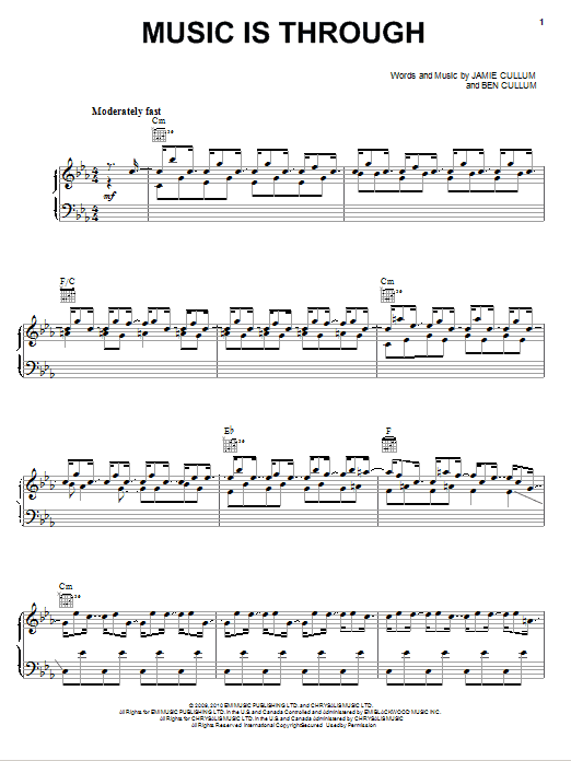 Jamie Cullum Music Is Through Sheet Music Notes & Chords for Piano, Vocal & Guitar (Right-Hand Melody) - Download or Print PDF