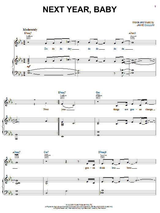 Jamie Cullum Next Year, Baby Sheet Music Notes & Chords for Piano, Vocal & Guitar (Right-Hand Melody) - Download or Print PDF