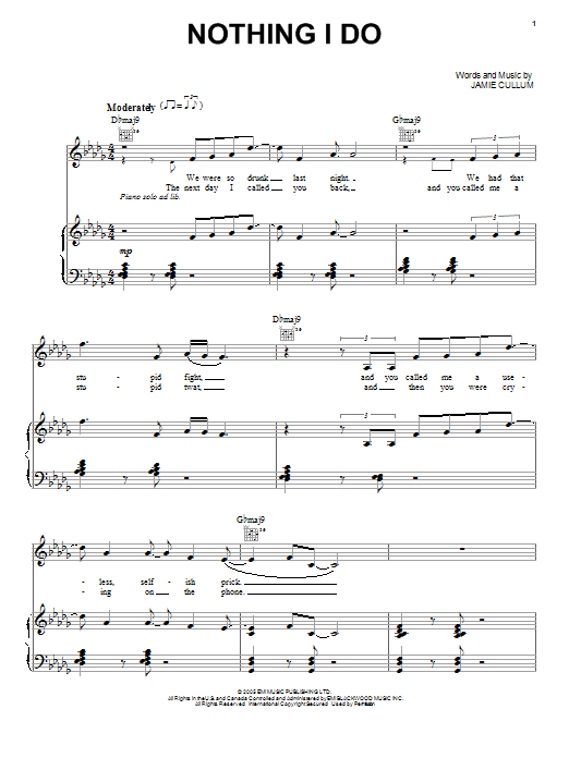 Jamie Cullum Nothing I Do Sheet Music Notes & Chords for Piano, Vocal & Guitar - Download or Print PDF