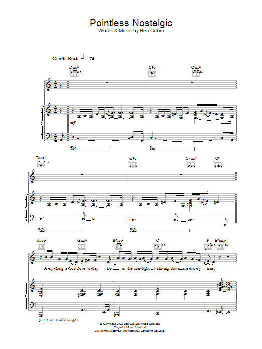 Jamie Cullum Pointless Nostalgic Sheet Music Notes & Chords for Piano, Vocal & Guitar - Download or Print PDF