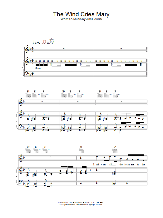 Jamie Cullum The Wind Cries Mary Sheet Music Notes & Chords for Piano, Vocal & Guitar - Download or Print PDF