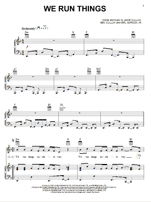 Jamie Cullum We Run Things Sheet Music Notes & Chords for Piano, Vocal & Guitar (Right-Hand Melody) - Download or Print PDF