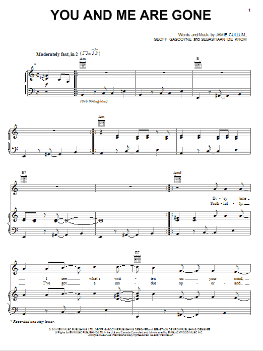 Jamie Cullum You And Me Are Gone Sheet Music Notes & Chords for Piano, Vocal & Guitar (Right-Hand Melody) - Download or Print PDF