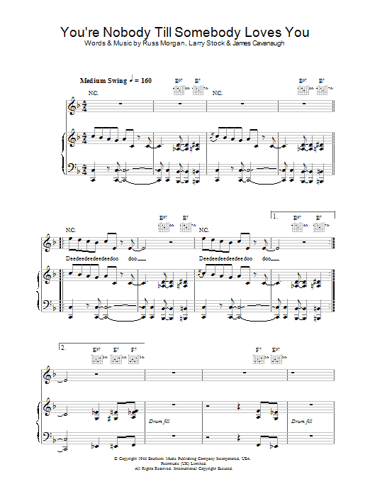 Jamie Cullum You're Nobody 'Til Somebody Loves You Sheet Music Notes & Chords for Piano, Vocal & Guitar - Download or Print PDF