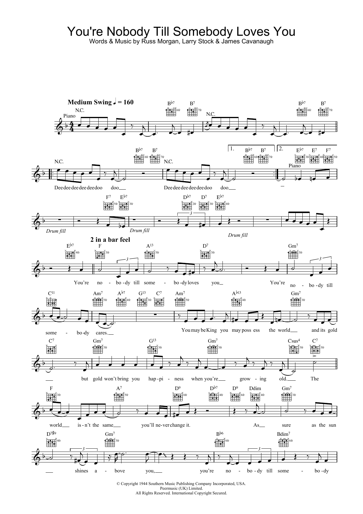 Jamie Cullum You're Nobody Till Somebody Loves You Sheet Music Notes & Chords for Lead Sheet / Fake Book - Download or Print PDF