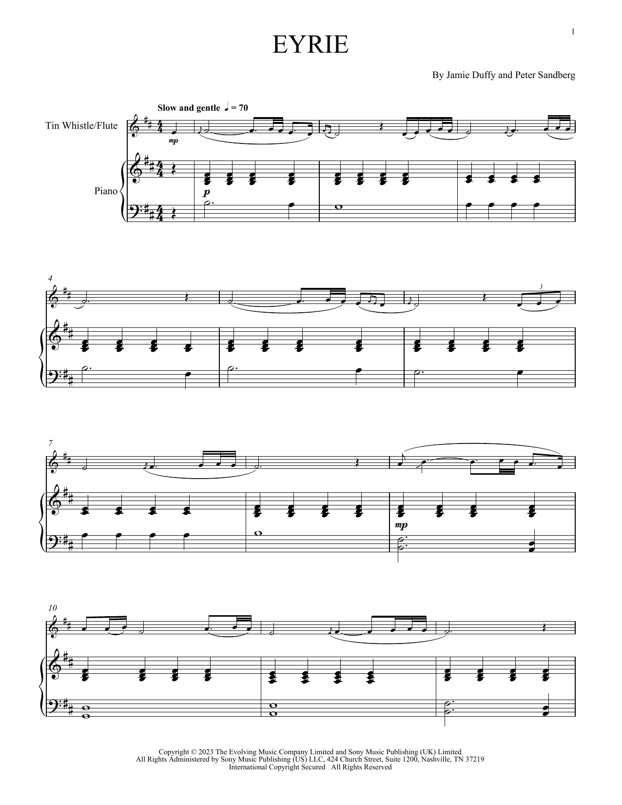 Jamie Duffy feat. Peter Sandberg Eyrie (for Tin Whistle and Piano) Sheet Music Notes & Chords for Piano Solo - Download or Print PDF