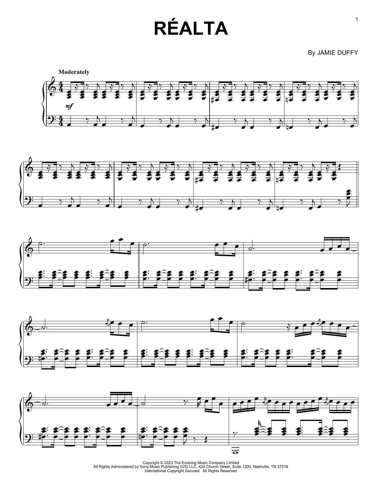 Jamie Duffy Réalta Sheet Music Notes & Chords for Piano Solo - Download or Print PDF