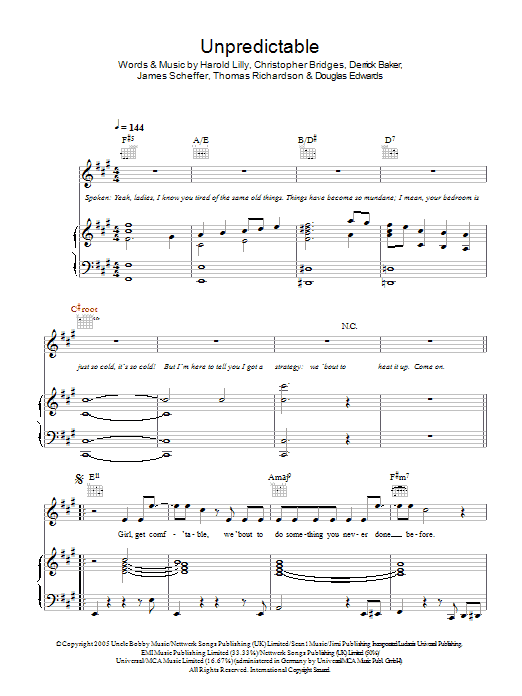 Jamie Foxx Unpredictable Sheet Music Notes & Chords for Piano, Vocal & Guitar - Download or Print PDF